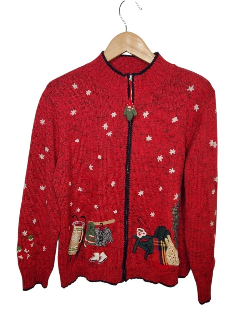 Vintage Coldwater Creek Red Holiday Zip Sweater Cardigan XXL Cottagecore